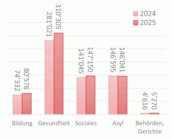 Einsätze nach Bereich, 2024-2025 (INTERPRET (2026): Statistikbericht)